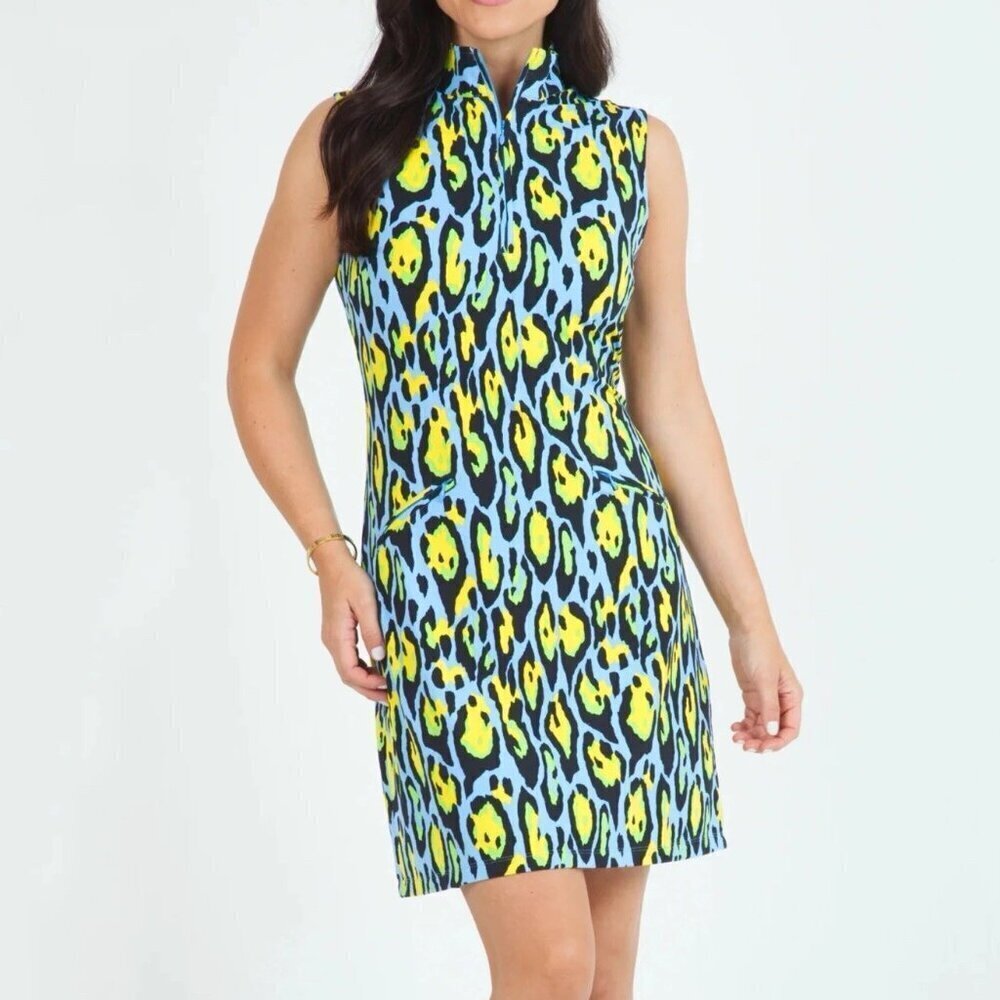 NEW IBKUL Gemma Sleeveless Dress Pockets UPF 50 Leopard Golf Size XS NWT